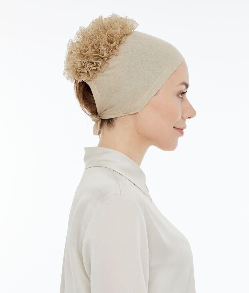 Stitched Anti - Slip Guipure Ruffle Bonnet Black White Pink Brown Cream Navy Blue - ihvan