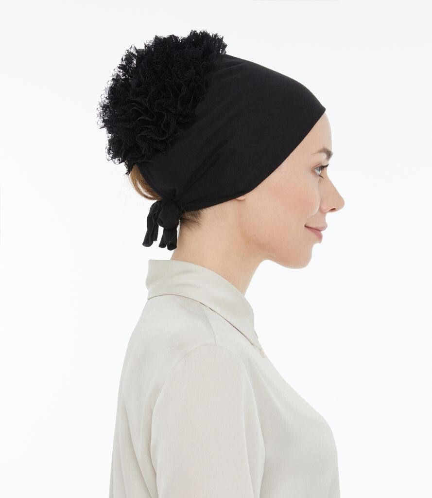 Stitched Anti - Slip Guipure Ruffle Bonnet Black White Pink Brown Cream Navy Blue - ihvan