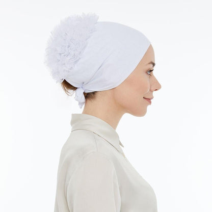 Stitched Anti - Slip Guipure Ruffle Bonnet Black White Pink Brown Cream Navy Blue - ihvan