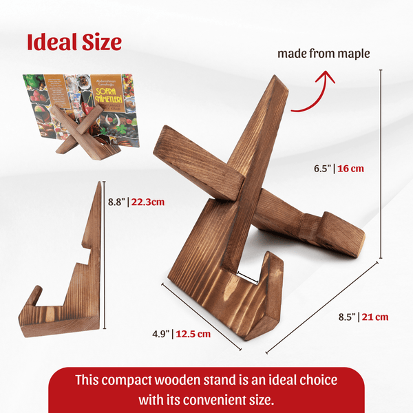 Handmade Wooden Book Stand | Pine Wood Recipe & Tablet Holder | Rustic Foldable Display Easel for Home & Kitchen - Ihvan