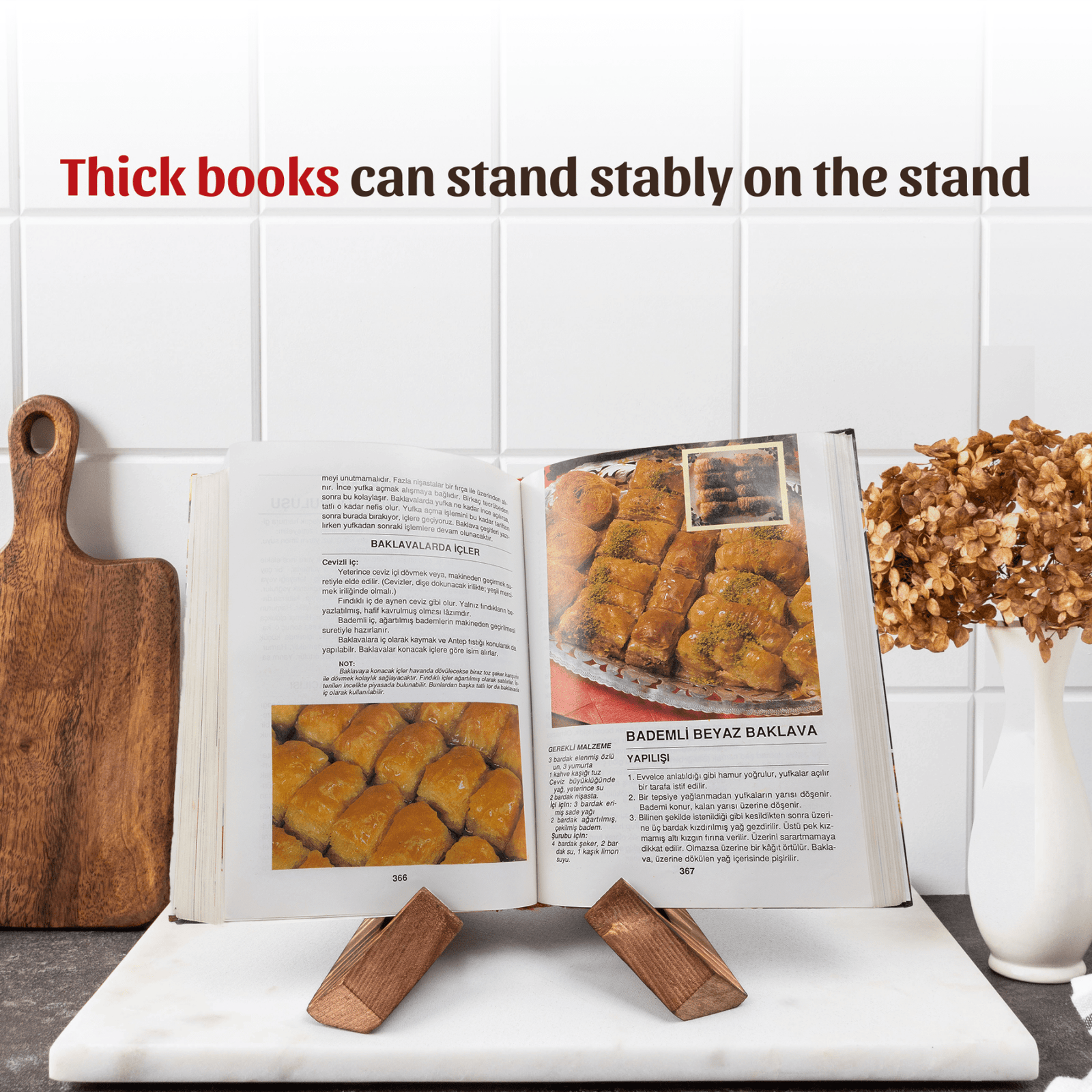 Handmade Wooden Book Stand | Pine Wood Recipe & Tablet Holder | Rustic Foldable Display Easel for Home & Kitchen - Ihvan