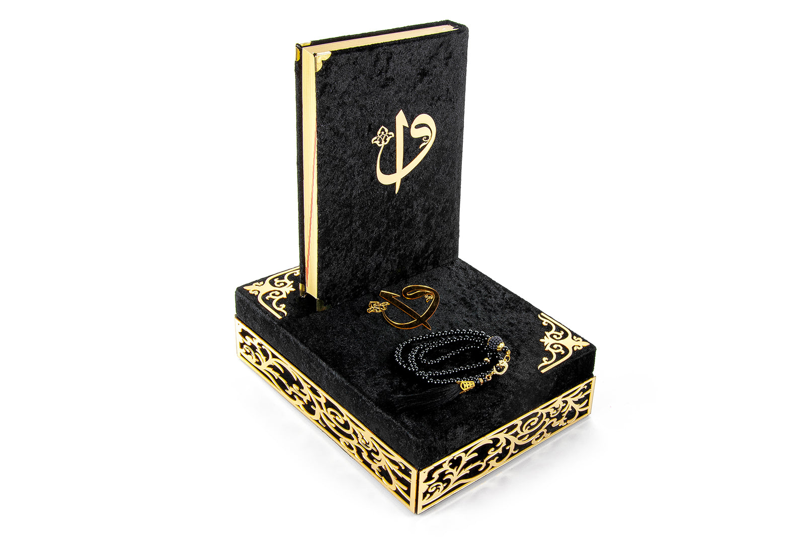 Velvet Covered Holy Quran and Prayer Beads with Decorative Box Set, Islamic Ramadan Eid Gifts - ihvan