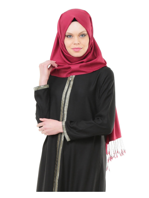 One-Piece Full-Length Long Sleeve Muslim Dress with Zipper Design for Women