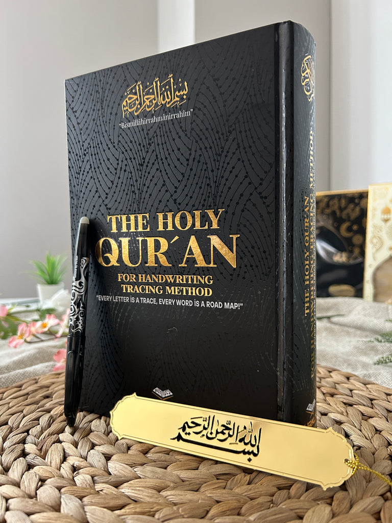 Shadowed Quran Text Mushaf with Erasable Pen, Quran Practice Tracing Workbook, Black