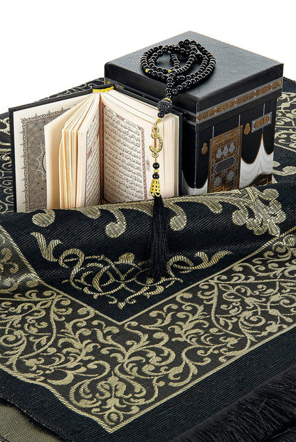 Quran & Muslim Prayer Rug Gift Set | Sajadah (Janamaz) | Tasbih | Kaaba Box - Ihvan