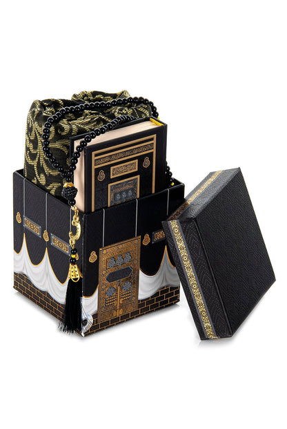 Quran & Muslim Prayer Rug Gift Set | Sajadah (Janamaz) | Tasbih | Kaaba Box - Ihvan