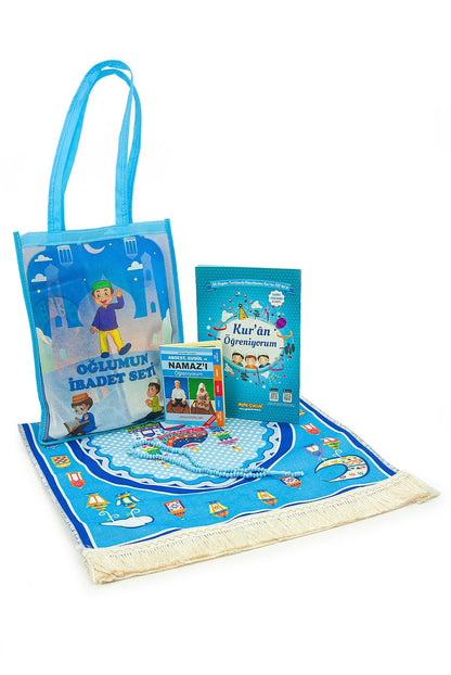 Quran Learning Set for Boys | Elif-Ba Book | Prayer Rug | Tasbih | Islamic Guide Book | Bag - Ihvan