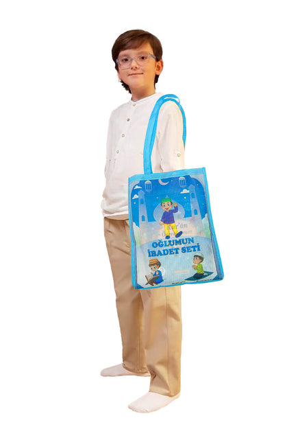 Quran Learning Set for Boys | Elif-Ba Book | Prayer Rug | Tasbih | Islamic Guide Book | Bag - Ihvan