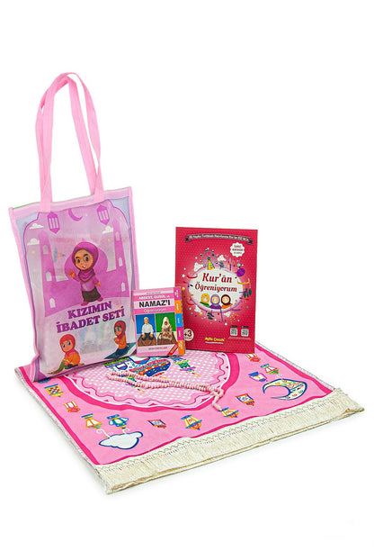 Quran Learning Set for Girls | Elif-Ba Book | Prayer Rug | Tasbih | Islamic Guide Book | Bag - Ihvan