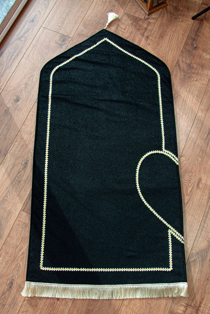 Premium Black & Gray Muslim Prayer Rug Set for Couples | Padded Velvet - Ihvan