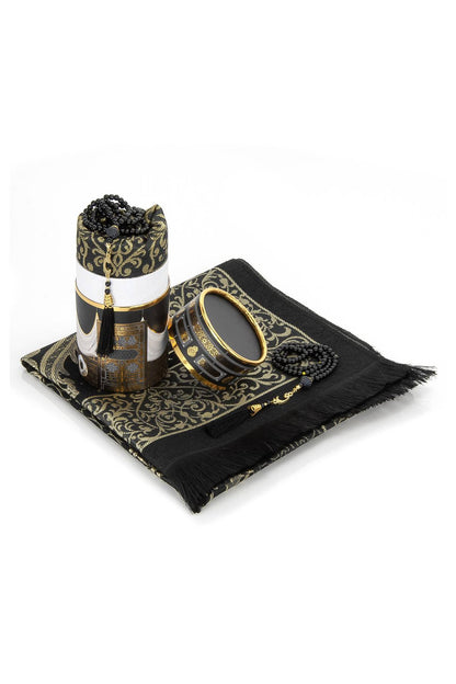 Kaaba Design Muslim Prayer Rug Gift Set (Sajadah | Tasbih | Cylinder Box) - Ihvan