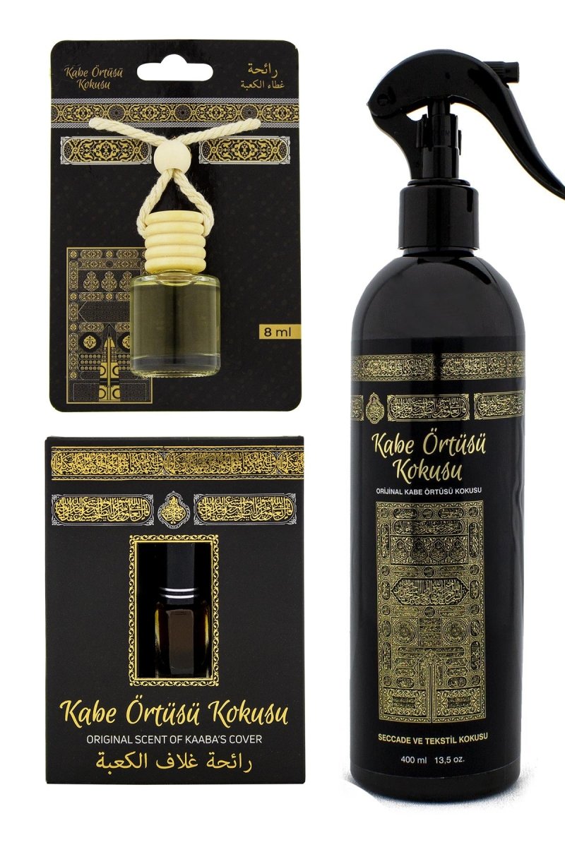 Kaaba Scented Fragrance Gift Set | Room Spray, Car Air Freshener & Personal Roll-On | Alcohol-Free Islamic Scent - Ihvan