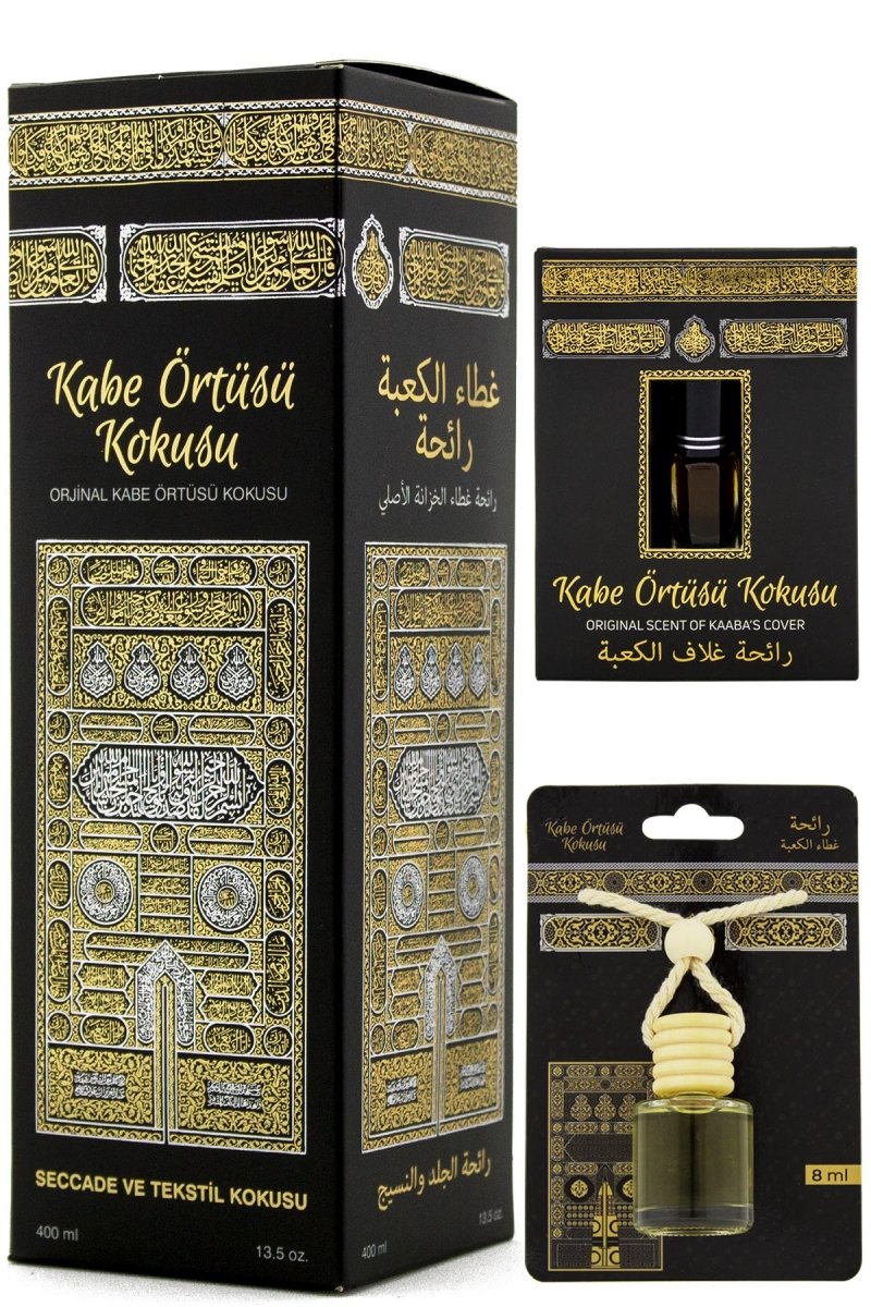 Kaaba Scented Fragrance Gift Set | Room Spray, Car Air Freshener & Personal Roll-On | Alcohol-Free Islamic Scent - Ihvan