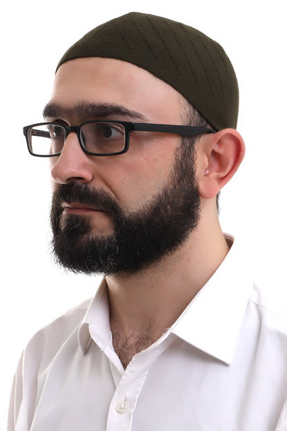 Dark Khaki Winter Cross - Patterned Woven Skullcap Hat - ihvan