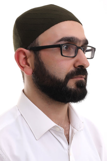 Dark Khaki Winter Cross - Patterned Woven Skullcap Hat - ihvan