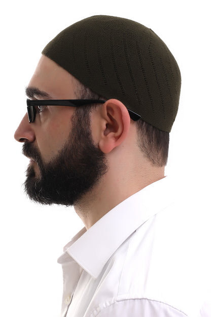 Dark Khaki Winter Cross - Patterned Woven Skullcap Hat - ihvan