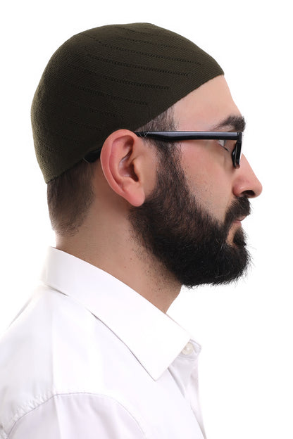 Dark Khaki Winter Cross - Patterned Woven Skullcap Hat - ihvan