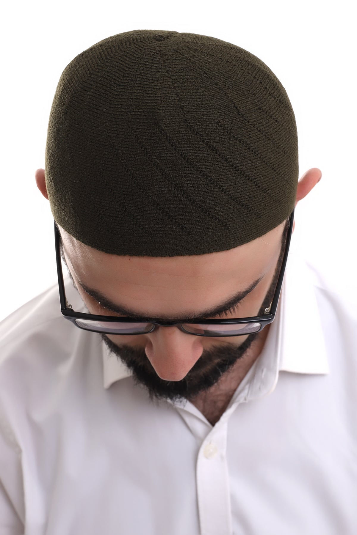 Dark Khaki Winter Cross - Patterned Woven Skullcap Hat - ihvan