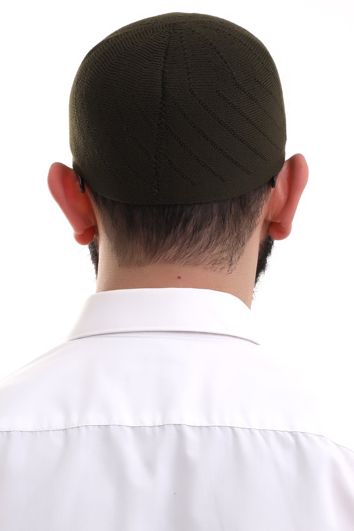 Dark Khaki Winter Cross - Patterned Woven Skullcap Hat - ihvan