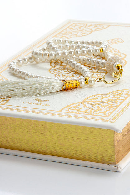 Luxury White Islamic Prayer Gift Set | Quran & Prayer Rug & Tasbih & Fragrance - Ihvan