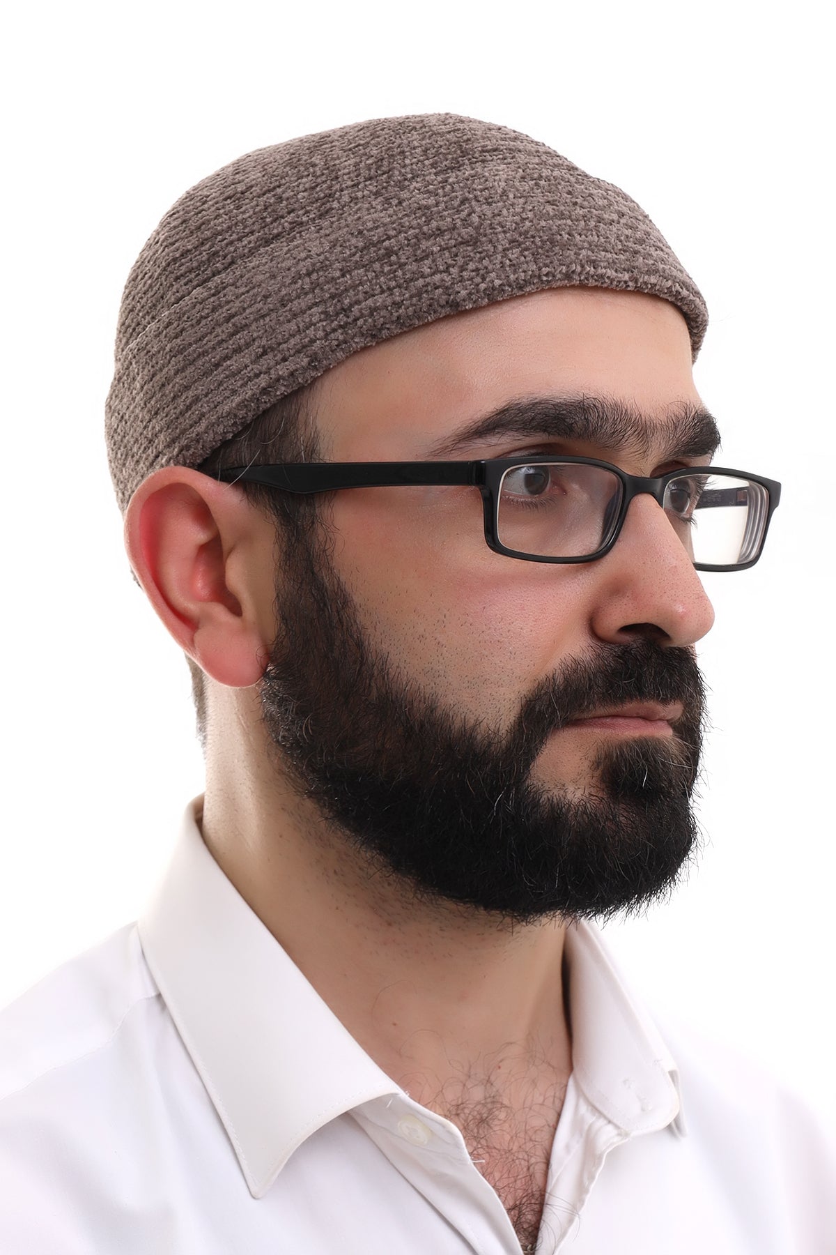 Brown Folded Plain Pattern Winter Velvet Skullcap Hat - ihvan