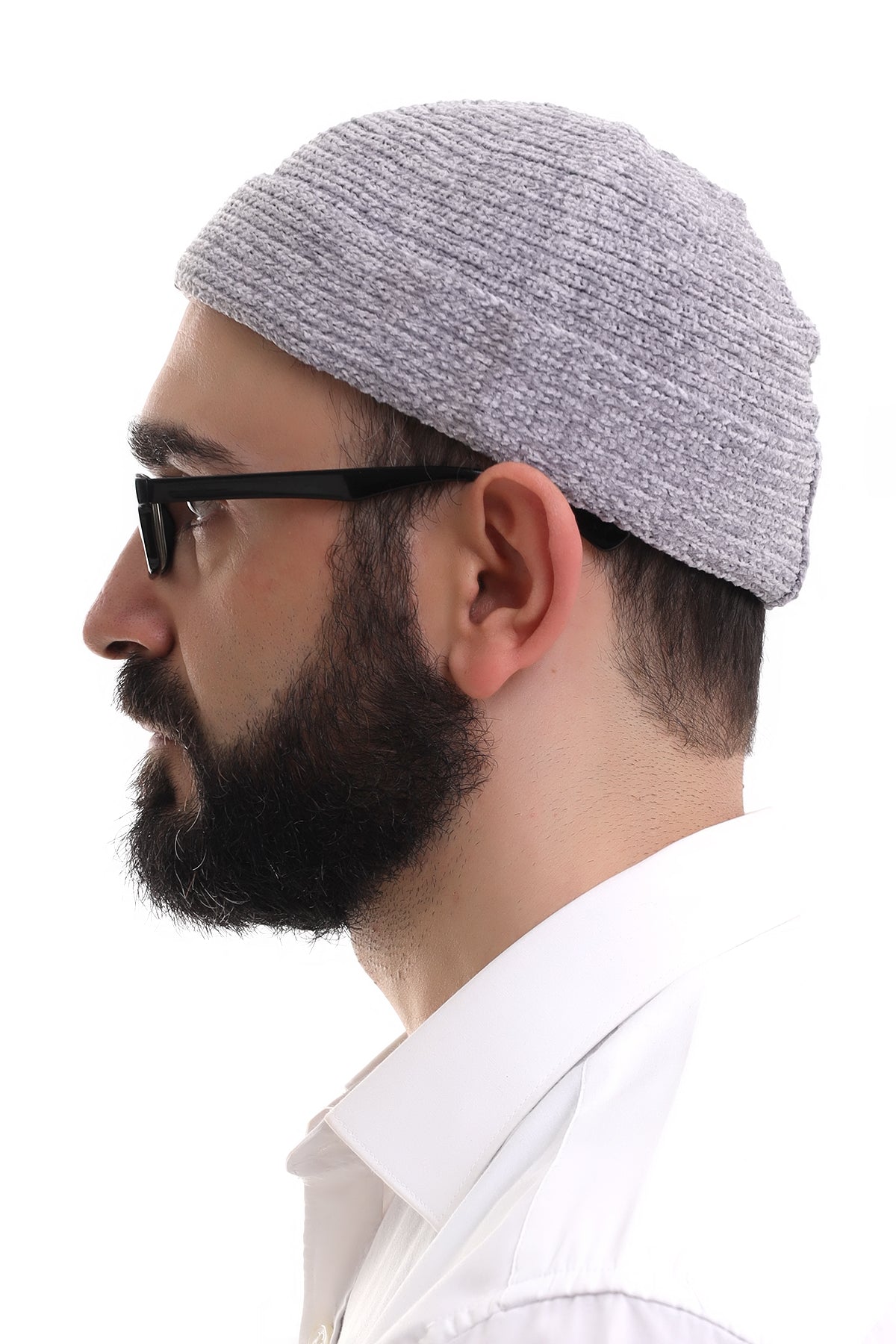 Grey Folding Plain Pattern Winter Velvet Hat Skullcap Hat - ihvan