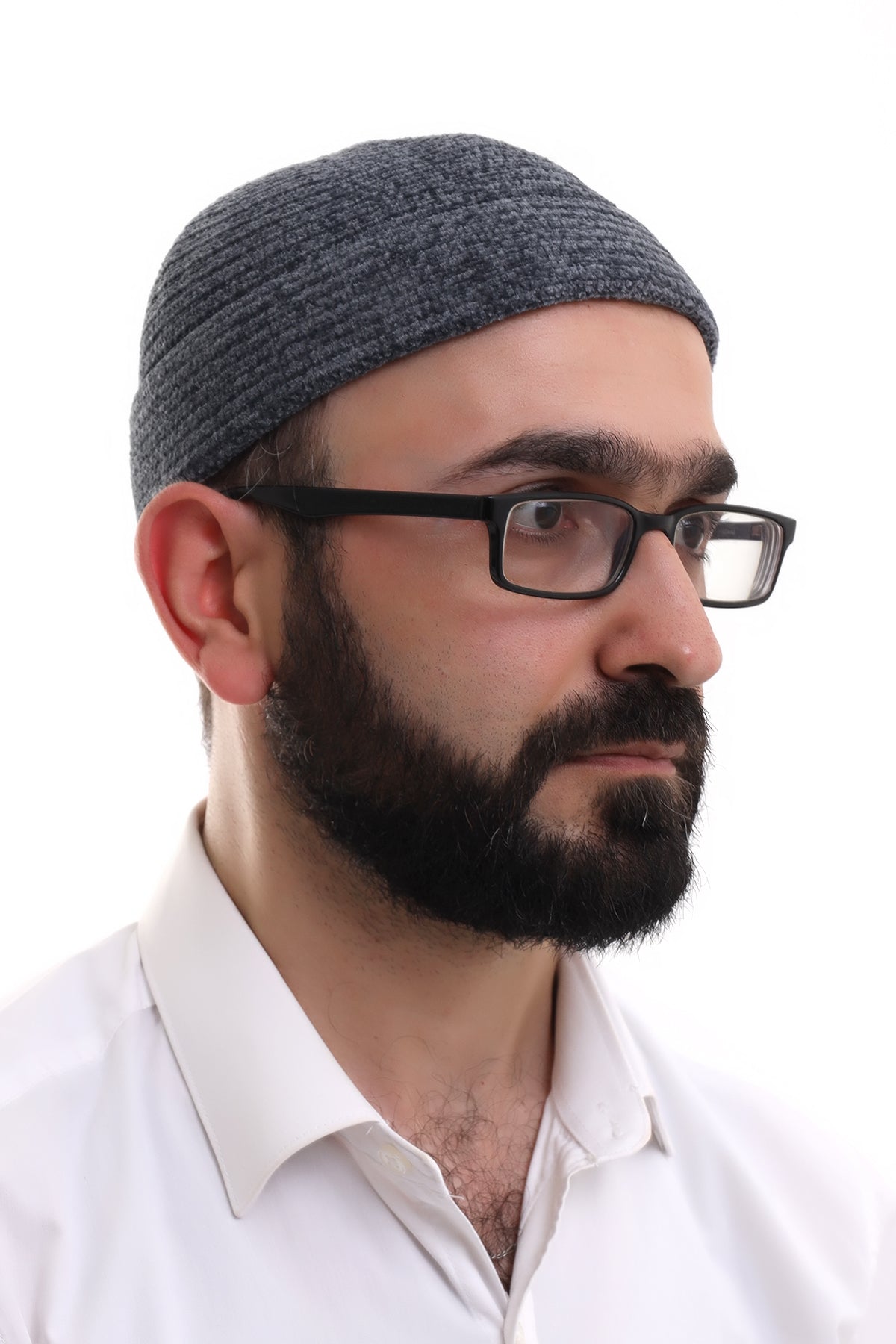 Grey Folding Plain Pattern Winter Velvet Hat Skullcap Hat - ihvan