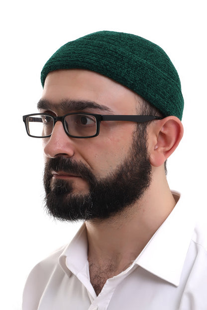 Muslim Men’s Green Knit Kufi Hat | Prayer Cap | Soft & Breathable Islamic Skullcap (Taqiyah) - Ihvan