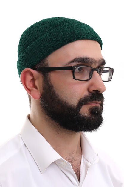 Muslim Men’s Green Knit Kufi Hat | Prayer Cap | Soft & Breathable Islamic Skullcap (Taqiyah) - Ihvan