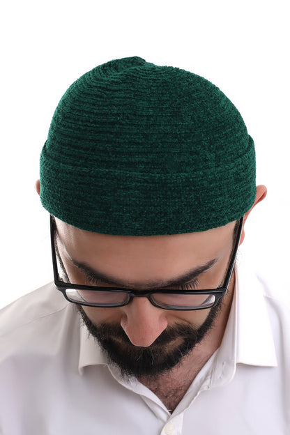 Muslim Men’s Green Knit Kufi Hat | Prayer Cap | Soft & Breathable Islamic Skullcap (Taqiyah) - Ihvan
