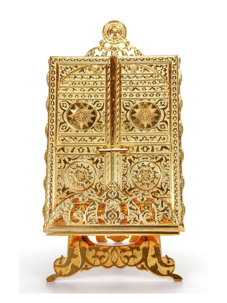 Islamic Metal Quran Box with Stan,Islamic Table Decorations for Home, Gold - ihvan