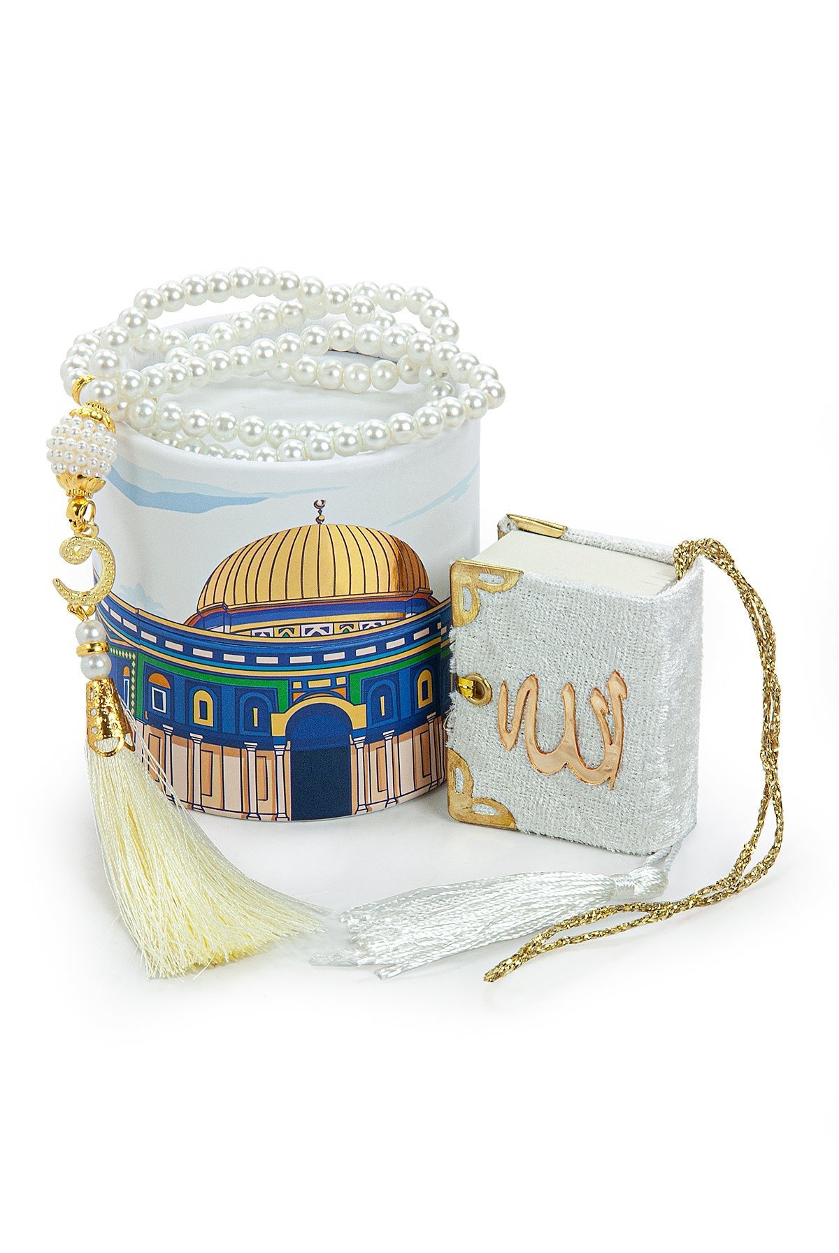 Islamic Prayer Gift Set | Velvet Mini Quran & 99-Bead Tasbih in Cylinder Box - Ihvan