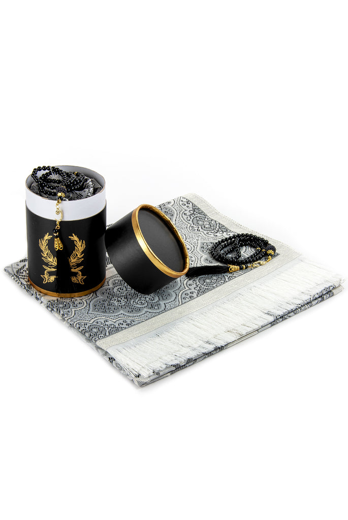 Modern Silky Prayer Rug Gift Set (Sajadah | Tasbih | Decorative Gift Box) - Ihvan