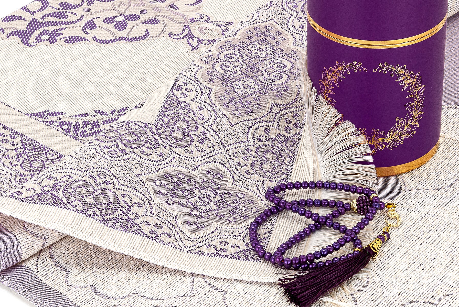 Modern Silky Prayer Rug Gift Set (Sajadah | Tasbih | Decorative Gift Box) - Ihvan