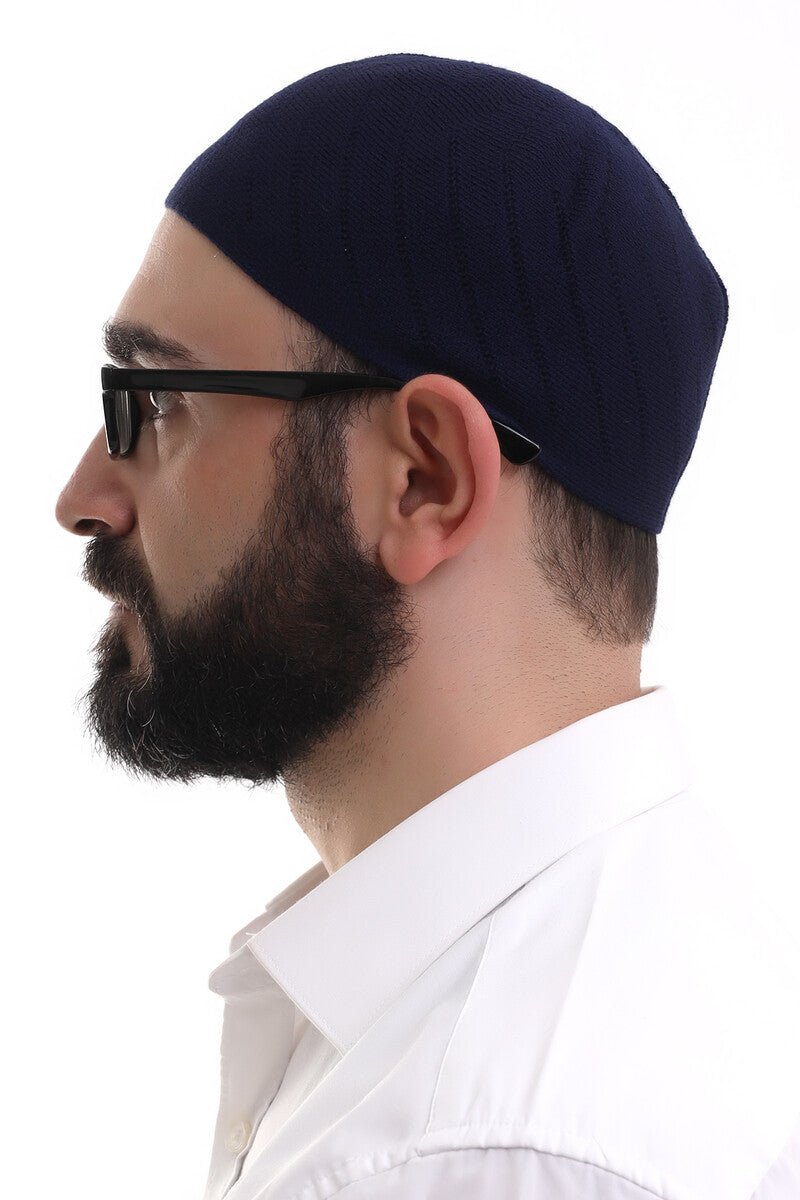 Muslim Men’s Navy Blue Knit Kufi Hat & Prayer Cap | Soft & Breathable Islamic Skullcap (Taqiyah) - Ihvan