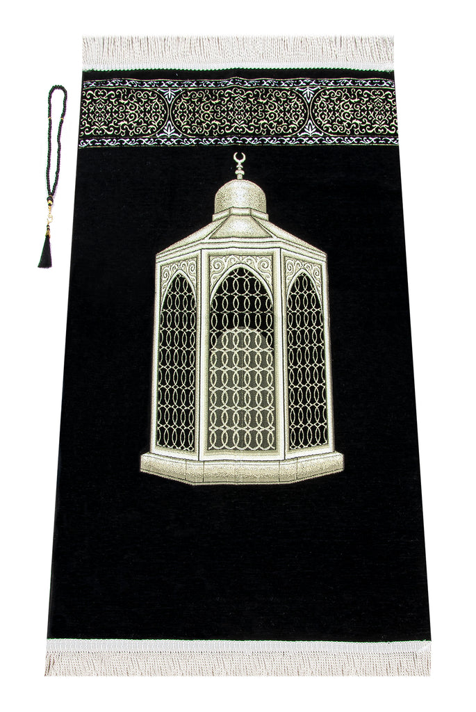 Noble Black Chenille Muslim Prayer Rug (Janamaz | Sajadah| Salah Mat) - Ihvan