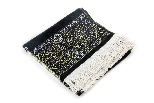 Noble Black Chenille Muslim Prayer Rug (Janamaz | Sajadah| Salah Mat) - Ihvan