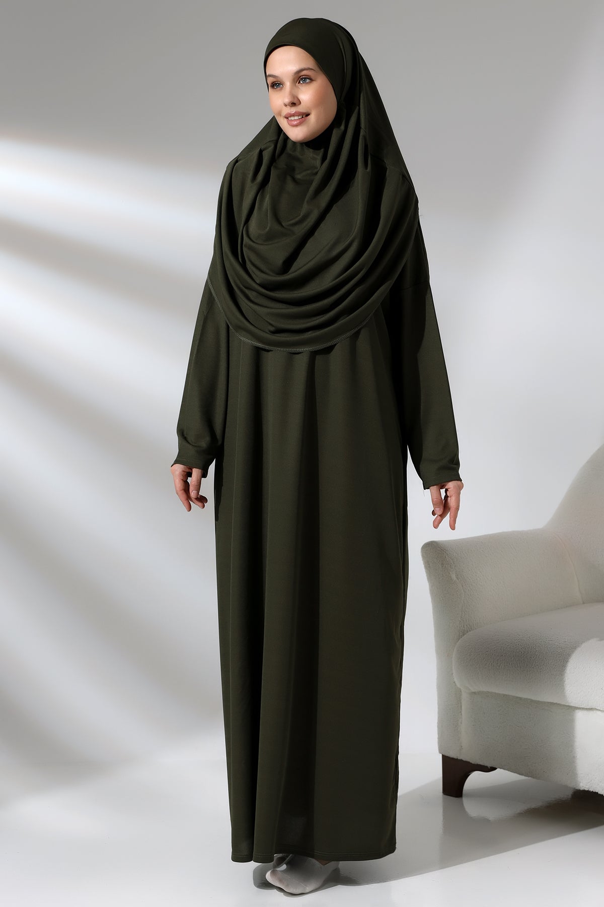 One - Piece Full - Length Long Sleeve Hijab Abaya Dresses for Women with Prayer Rug & Rosary - ihvan