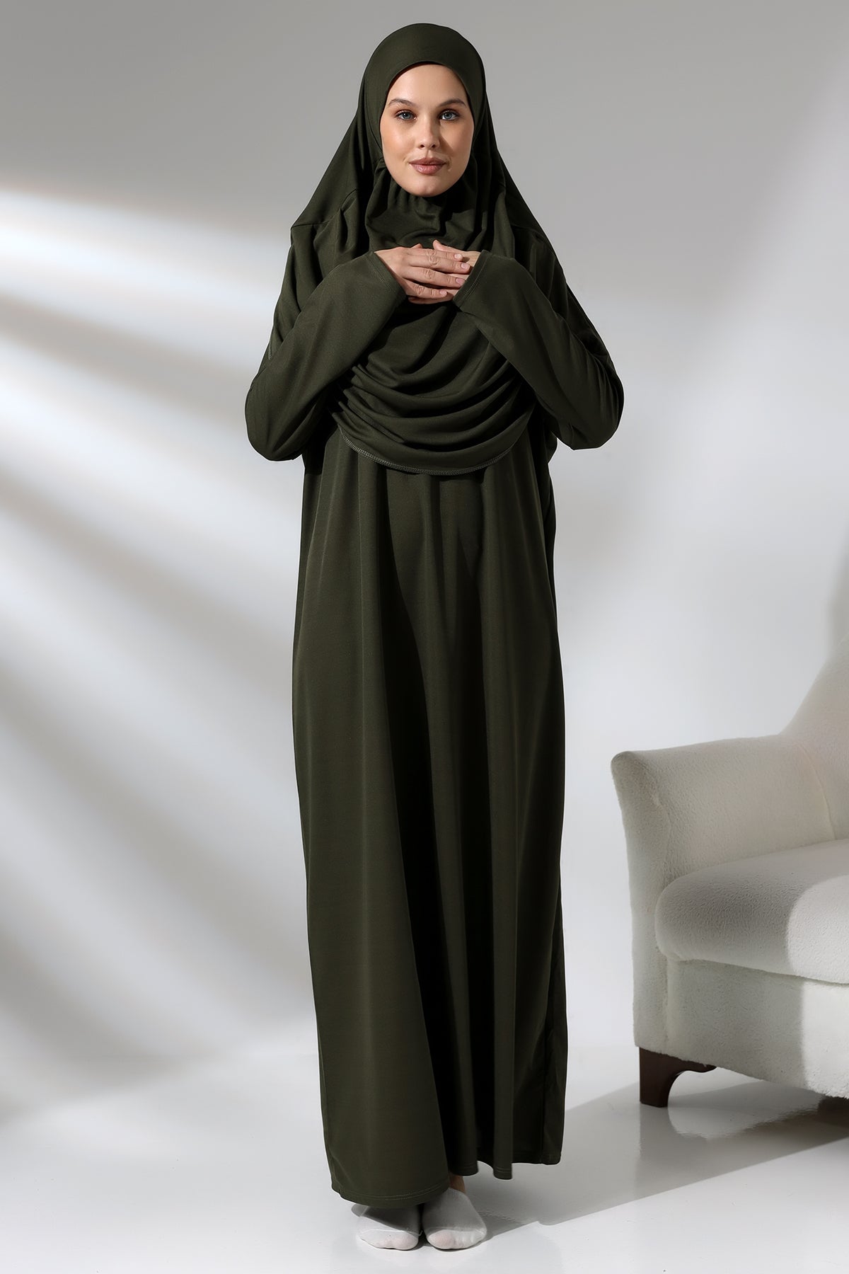 One - Piece Full - Length Long Sleeve Hijab Abaya Dresses for Women with Prayer Rug & Rosary - ihvan