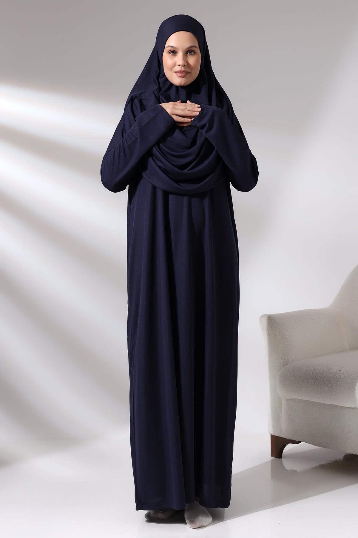 One - Piece Full - Length Long Sleeve Hijab Abaya Dresses for Women with Prayer Rug & Rosary - ihvan