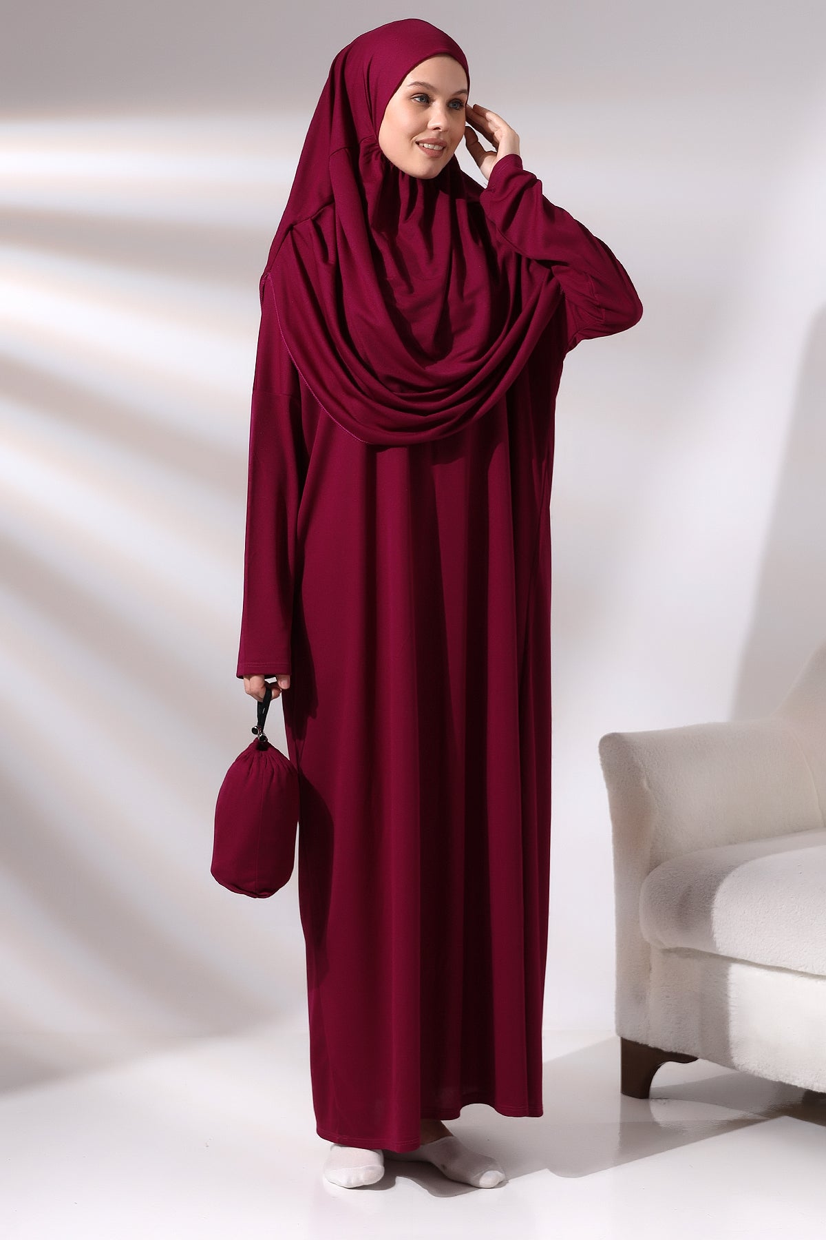 One - Piece Full - Length Long Sleeve Hijab Abaya Dresses for Women with Prayer Rug & Rosary - ihvan