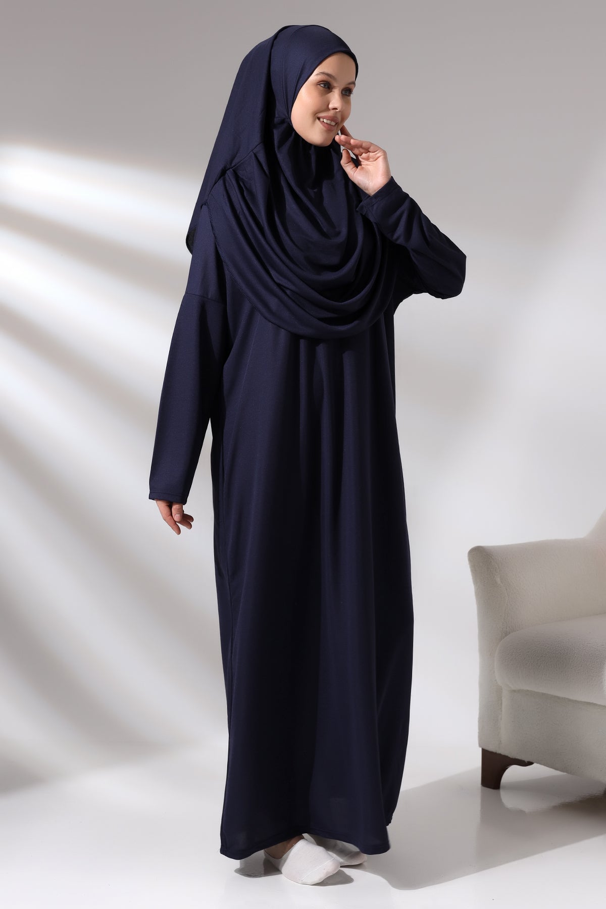 One - Piece Full - Length Long Sleeve Hijab Abaya Dresses for Women with Prayer Rug & Rosary - ihvan