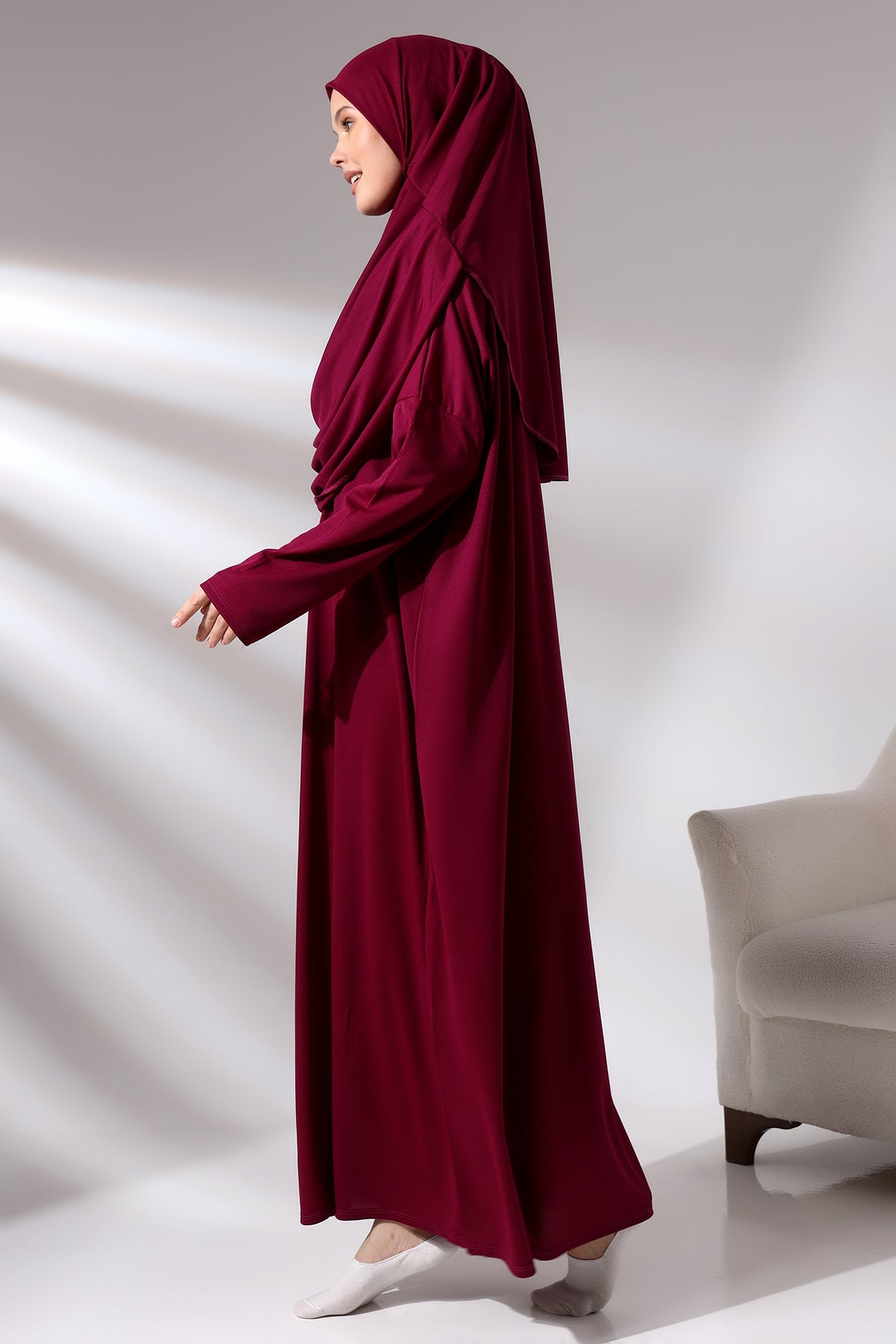 One - Piece Full - Length Long Sleeve Hijab Abaya Dresses for Women with Prayer Rug & Rosary - ihvan