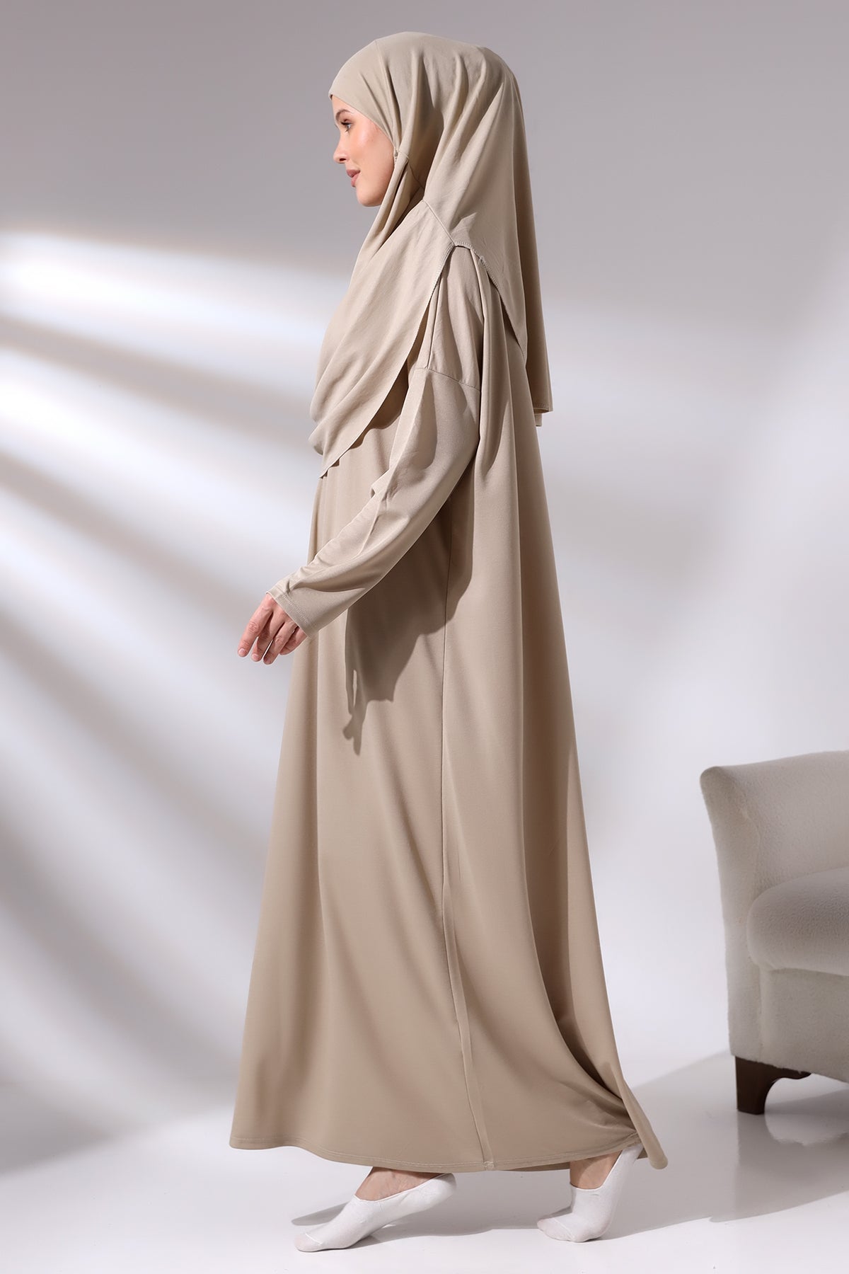 One - Piece Full - Length Long Sleeve Hijab Abaya Dresses for Women with Prayer Rug & Rosary - ihvan
