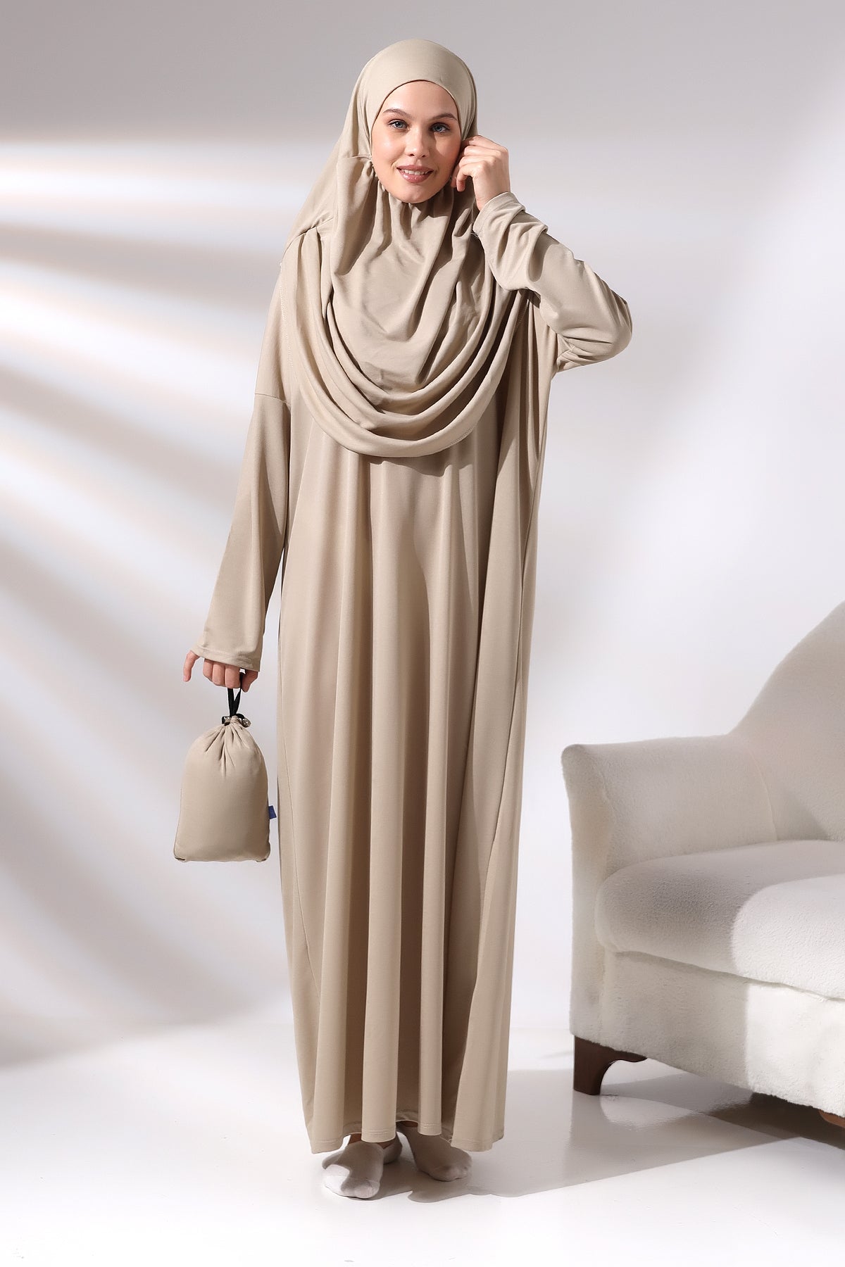 One - Piece Full - Length Long Sleeve Hijab Abaya Dresses for Women with Prayer Rug & Rosary - ihvan