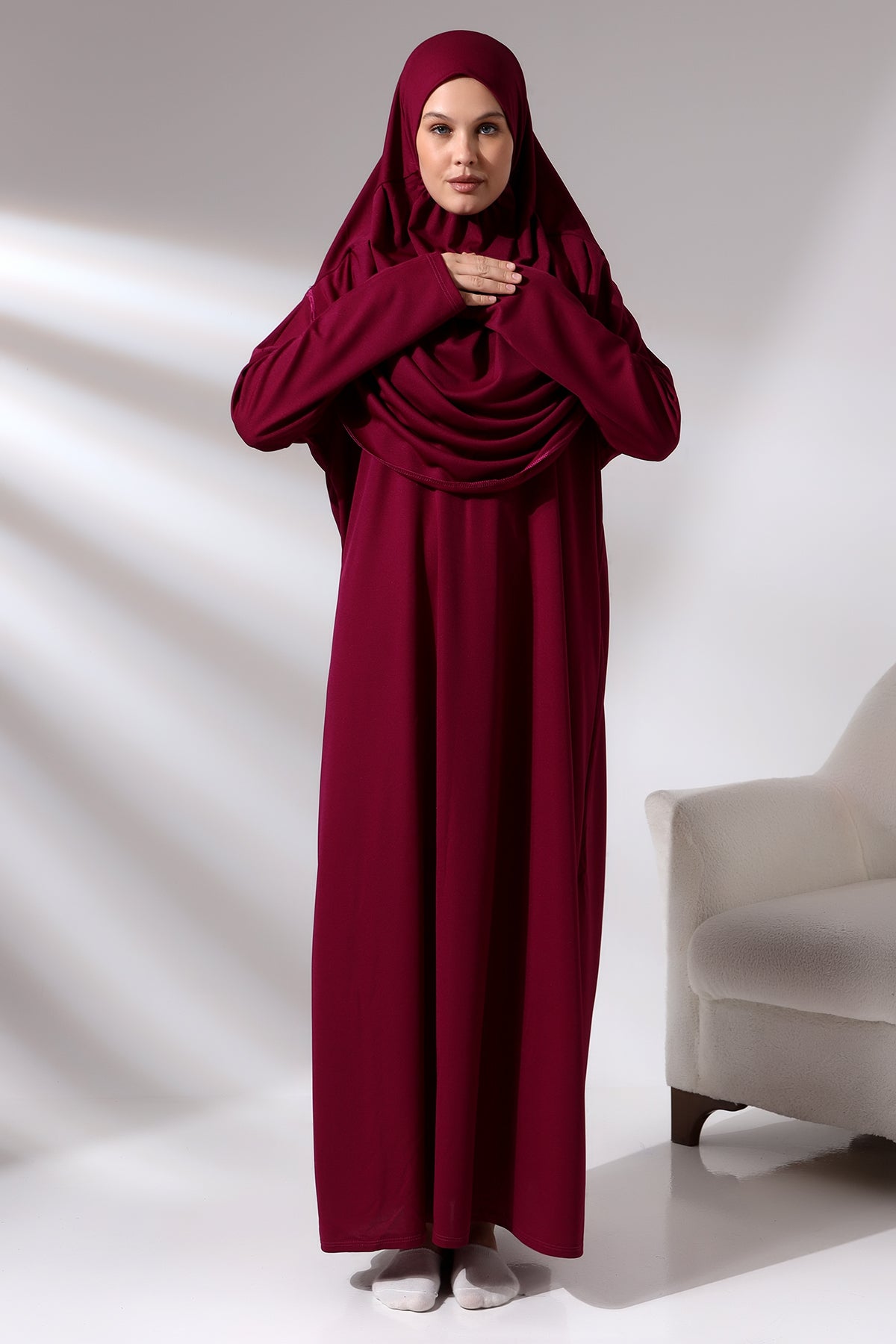 One - Piece Full - Length Long Sleeve Hijab Abaya Dresses for Women with Prayer Rug & Rosary - ihvan