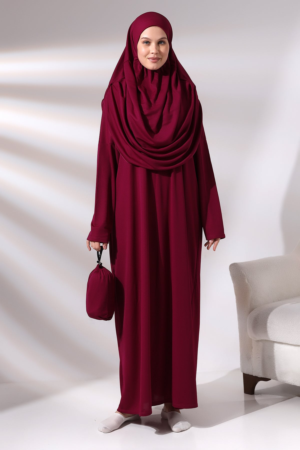 One - Piece Full - Length Long Sleeve Hijab Abaya Dresses for Women with Prayer Rug & Rosary - ihvan