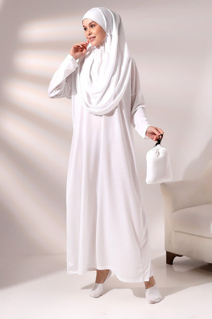One-Piece Full-Length Muslim Prayer Dress with Attached Hijab | Modest Islamic Abaya - Ihvan