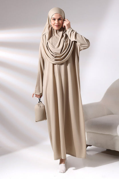 One-Piece Full-Length Muslim Prayer Dress with Attached Hijab | Modest Islamic Abaya - Ihvan