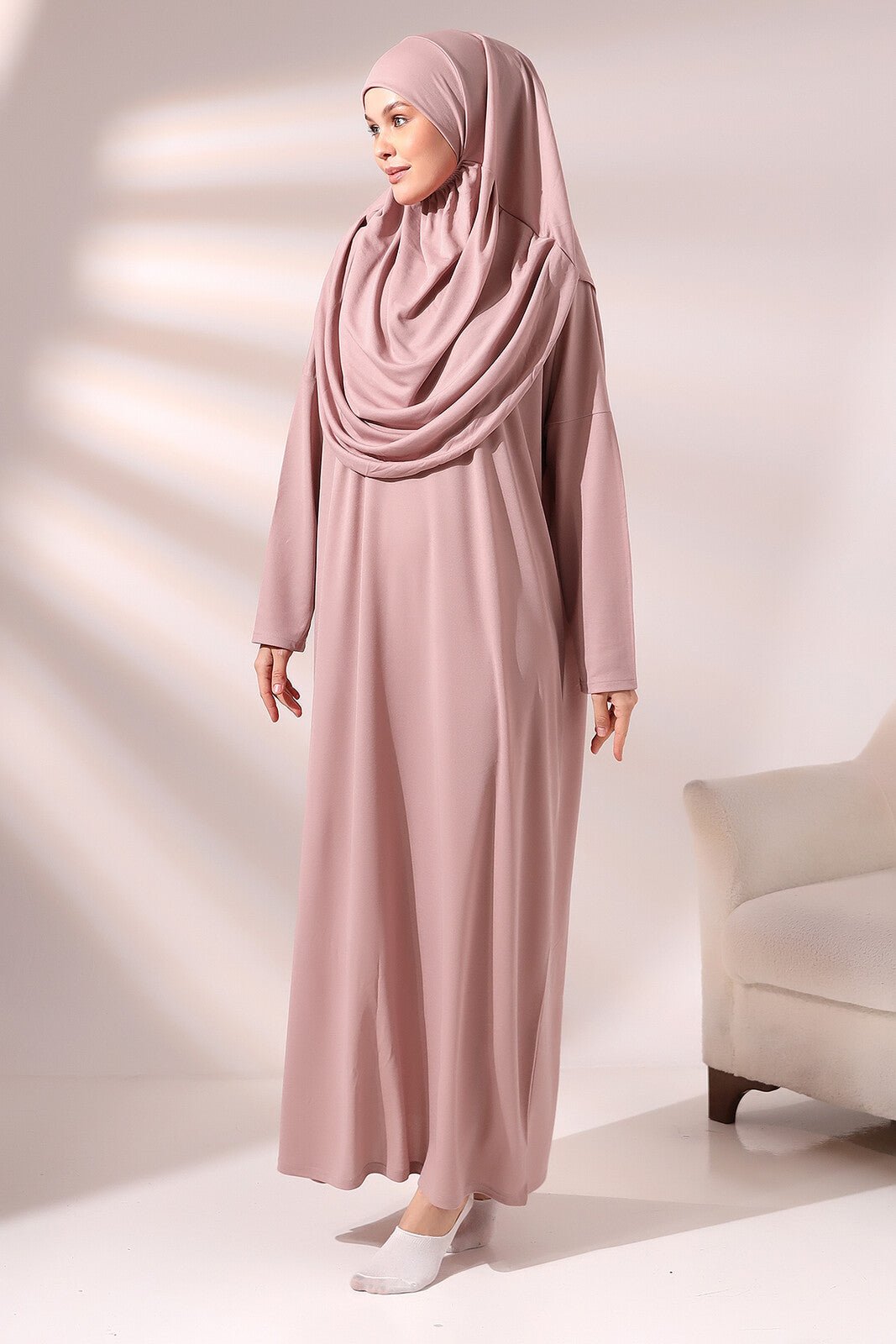 One-Piece Full-Length Muslim Prayer Dress with Attached Hijab | Modest Islamic Abaya - Ihvan